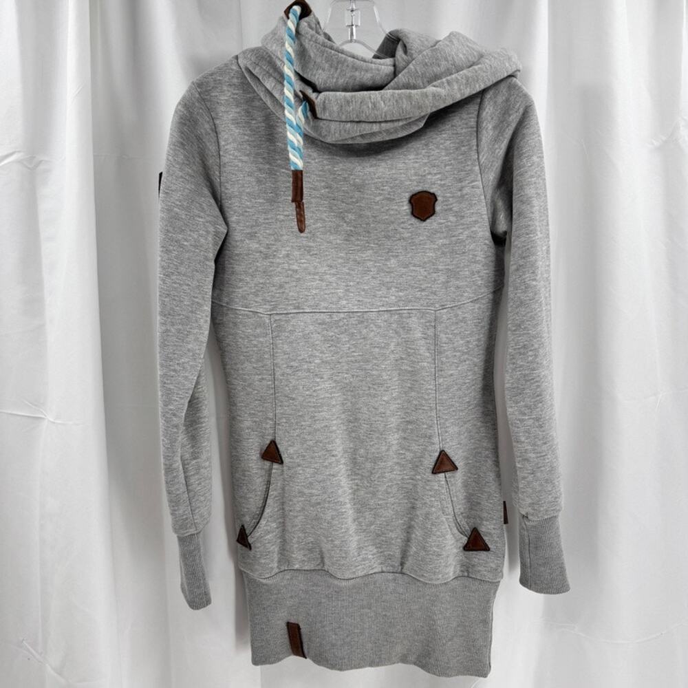Naketano Hoodie Sz S Gray Pullover Streetwear Trendy Pockets